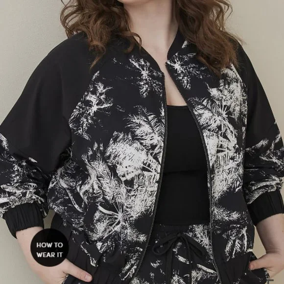 TORRID LOVESICK COLOR BLOCK BOMBER STRETCH WOVEN PALMS BLACK Size 4x - Picture 5 of 8